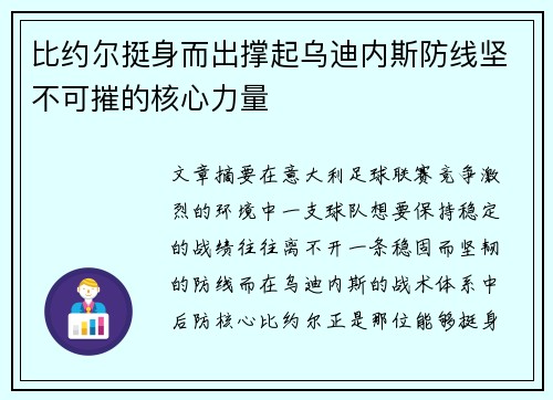 比约尔挺身而出撑起乌迪内斯防线坚不可摧的核心力量